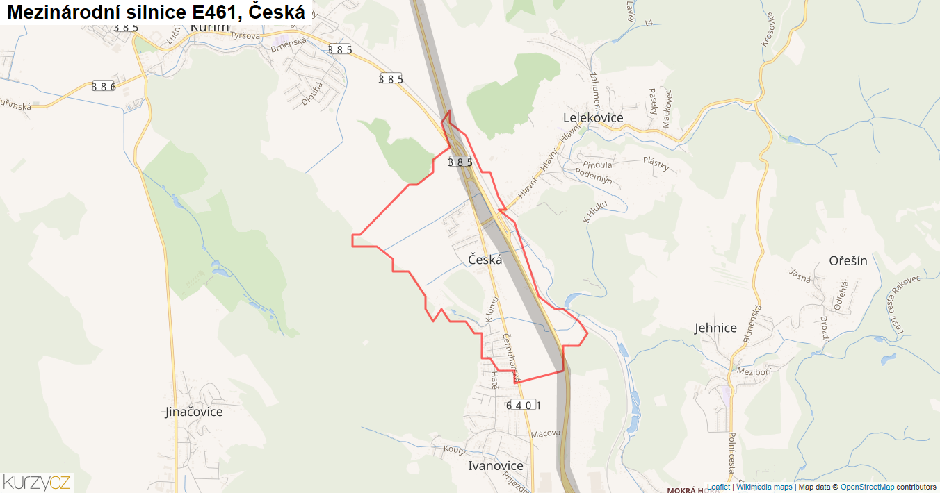 Česká, Silnice E461 - Mapa