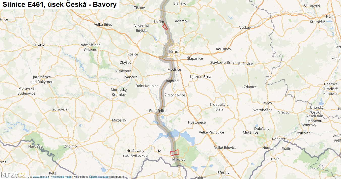 Úsek Česká - Bavory, Silnice E461 - Mapa