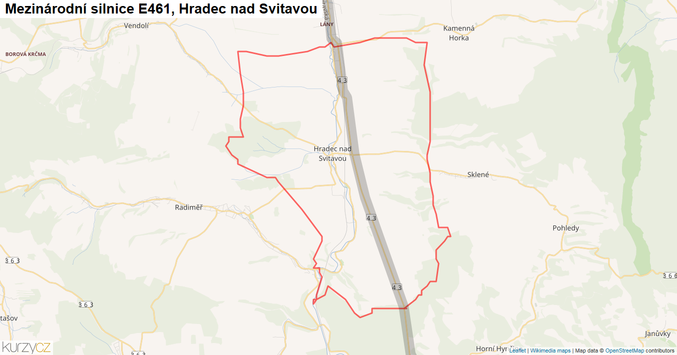 Hradec nad Svitavou, Silnice E461 - Mapa