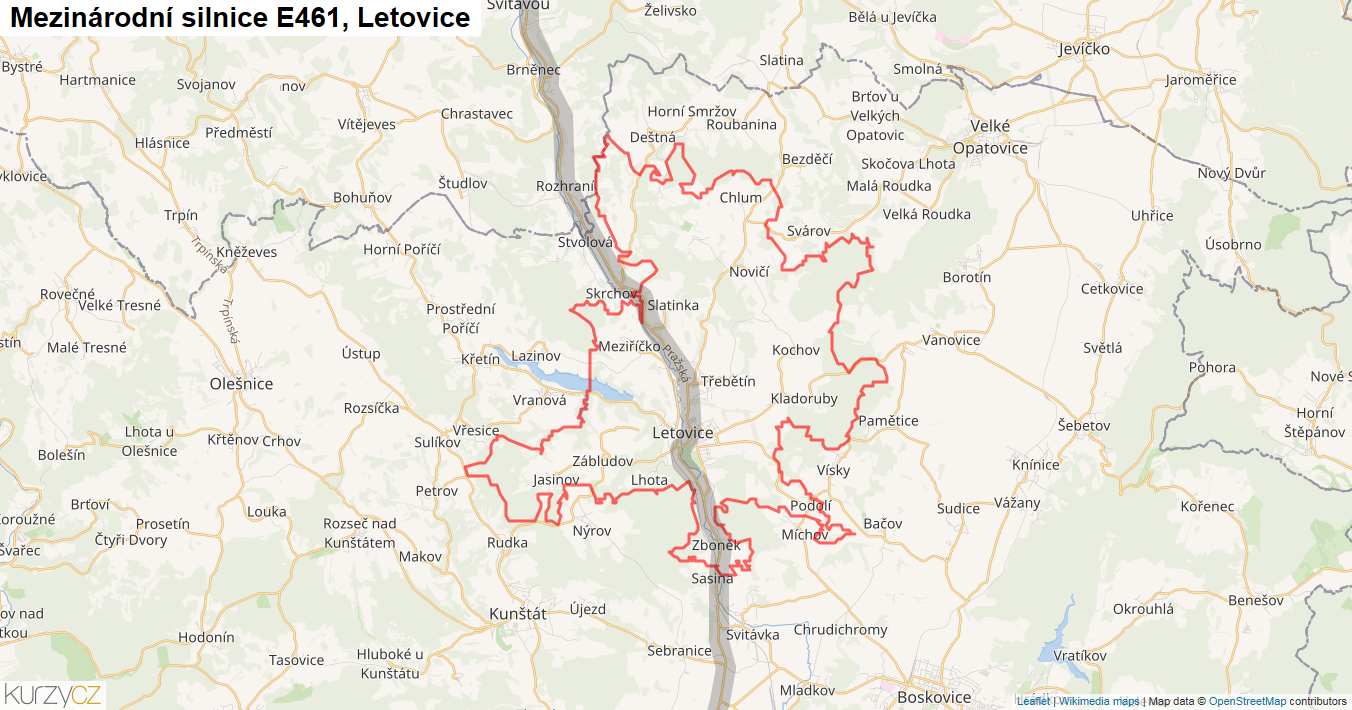 Letovice, Silnice E461 - Mapa