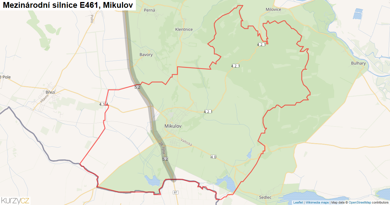 Mikulov, Silnice E461 - Mapa