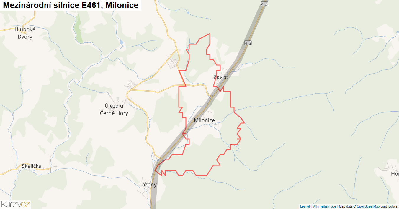 Milonice, Silnice E461 - Mapa