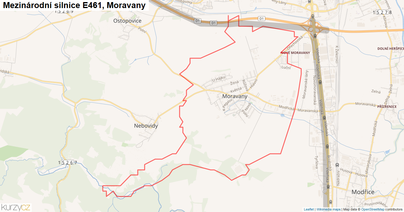 Moravany, Silnice E461 - Mapa