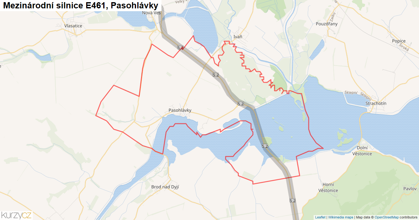 Pasohlávky, Silnice E461 - Mapa