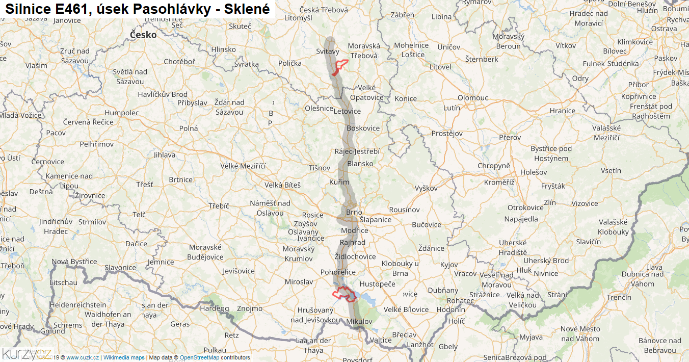 Úsek Pasohlávky - Sklené, Silnice E461 - Mapa