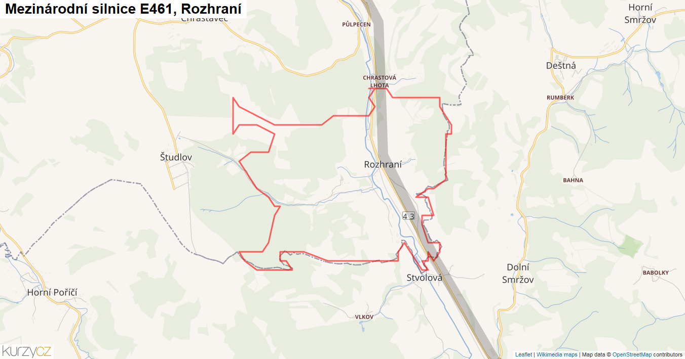 Rozhraní, Silnice E461 - Mapa