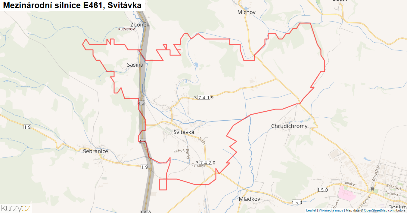 Svitávka, Silnice E461 - Mapa