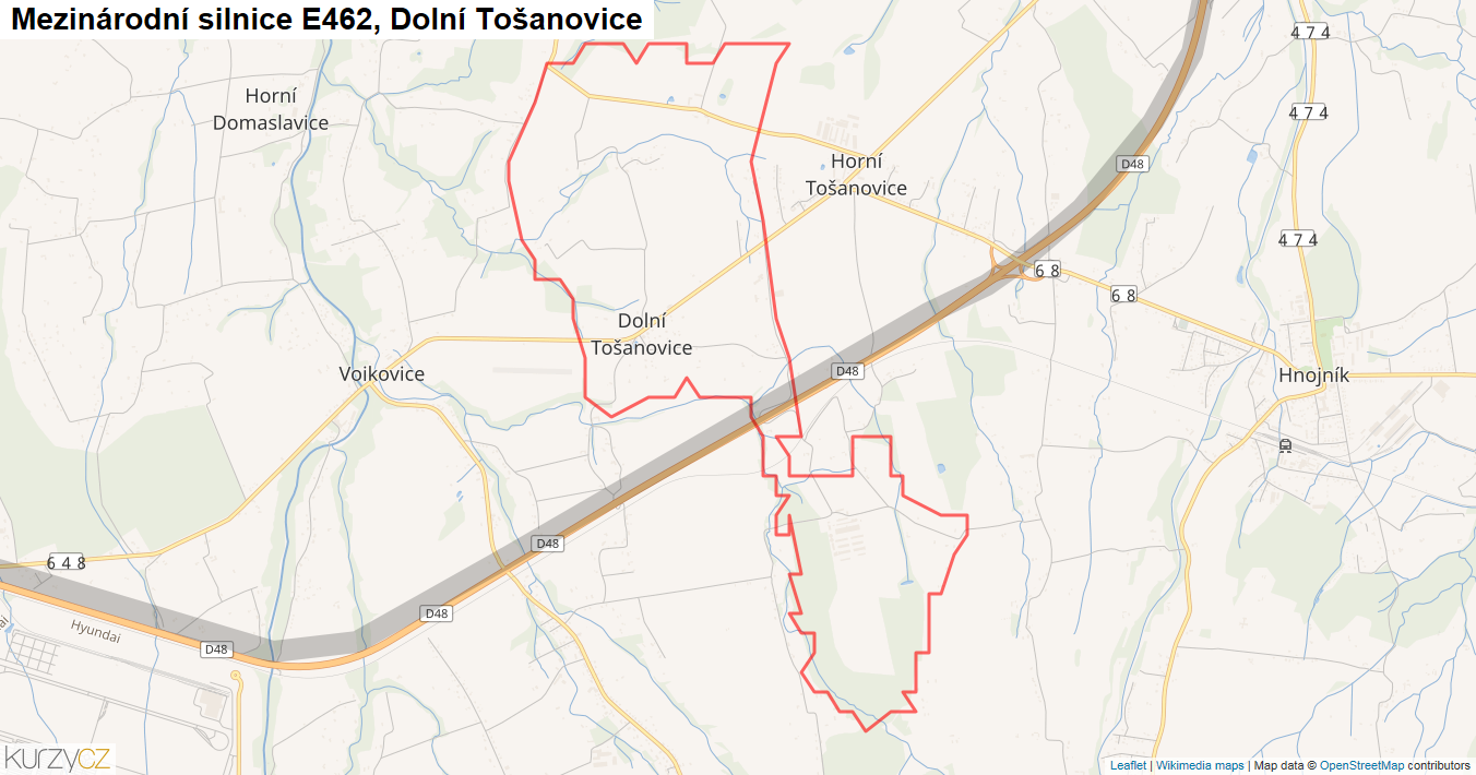 Dolní Tošanovice, Silnice E462 - Mapa