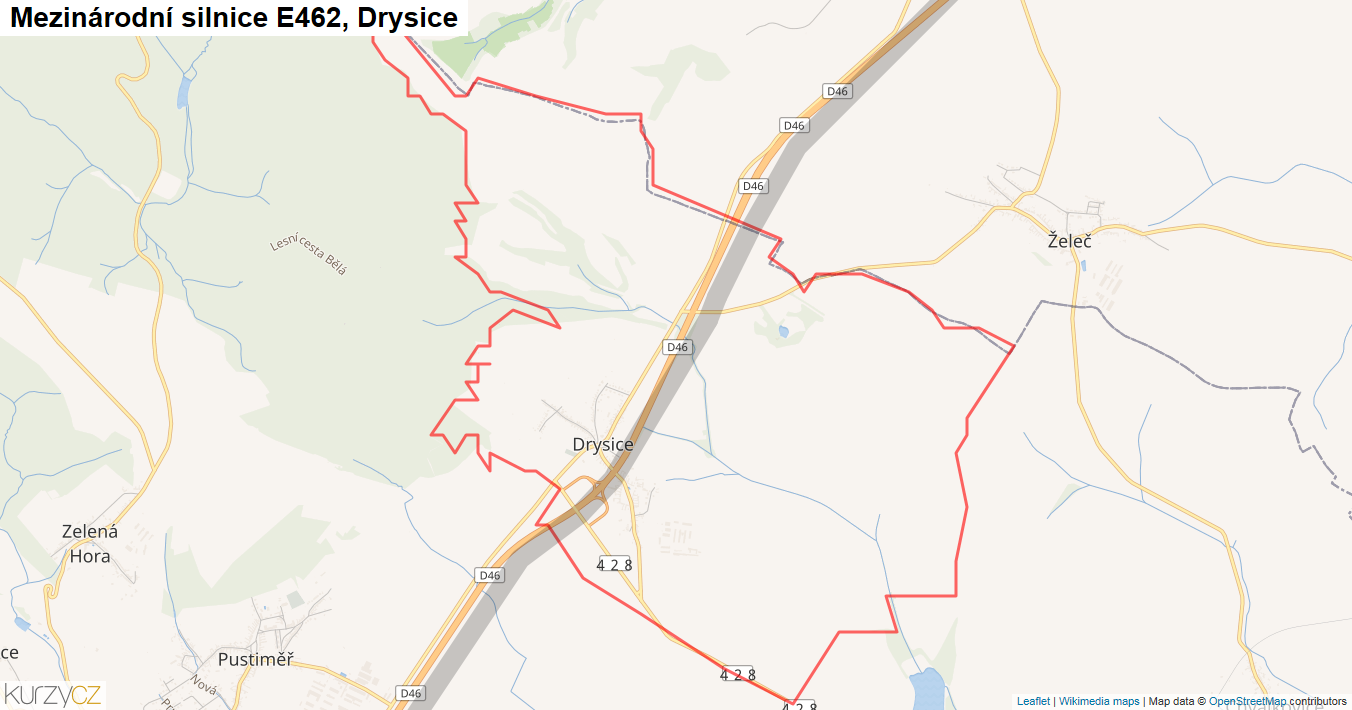 Drysice, Silnice E462 - Mapa