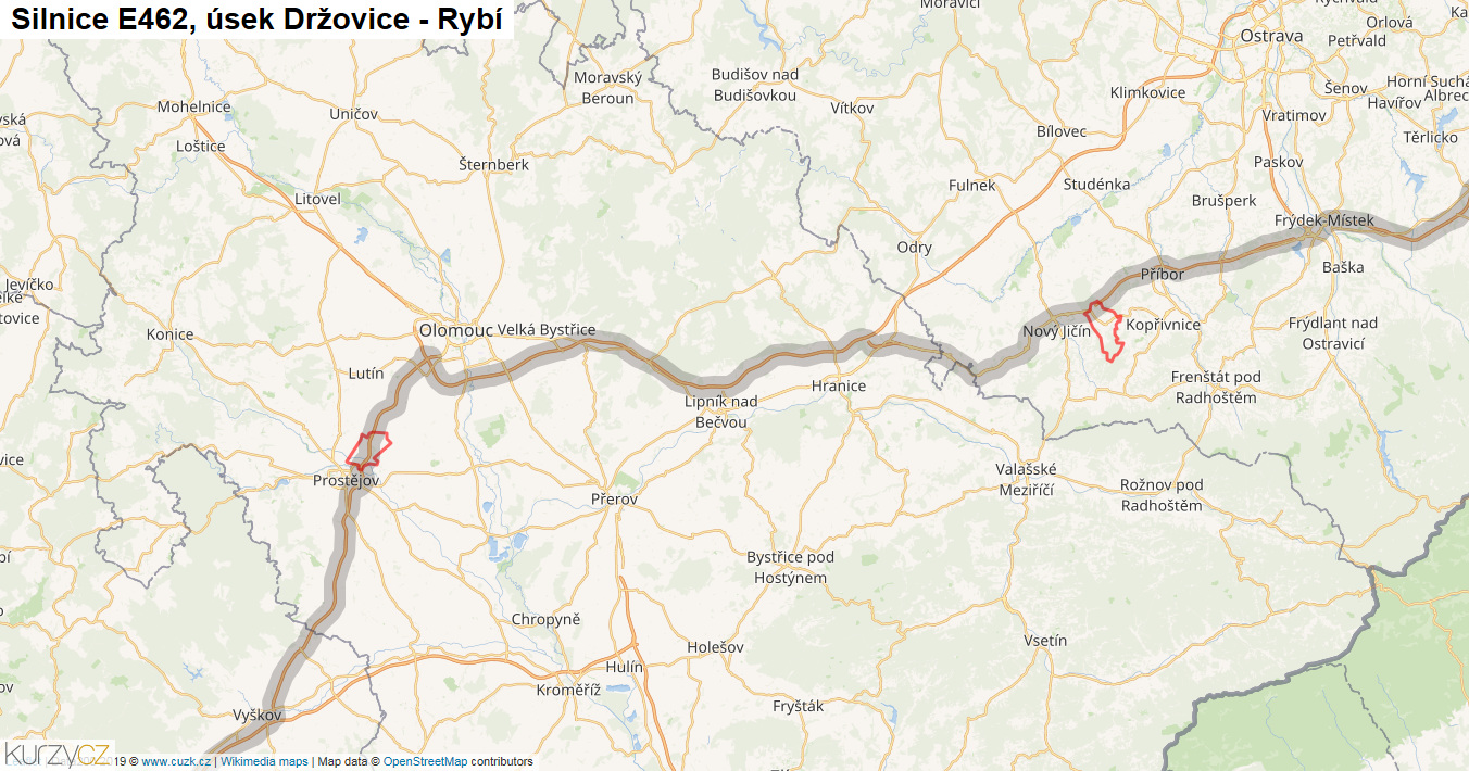 Úsek Držovice - Rybí, Silnice E462 - Mapa