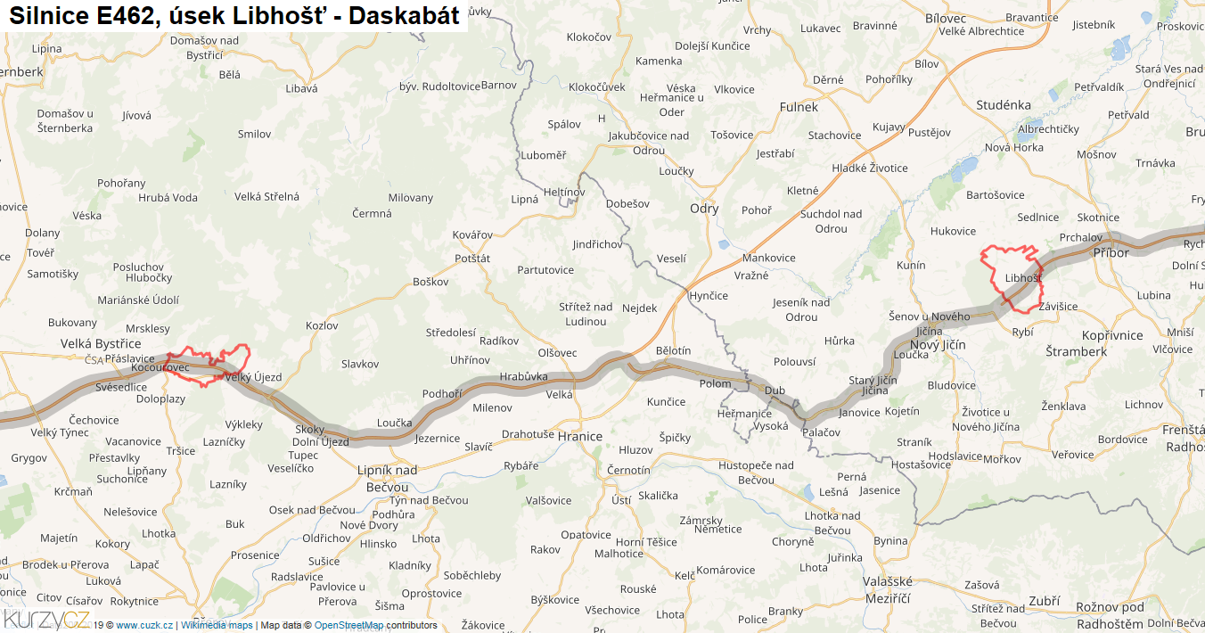 Úsek Libhošť - Daskabát, Silnice E462 - Mapa