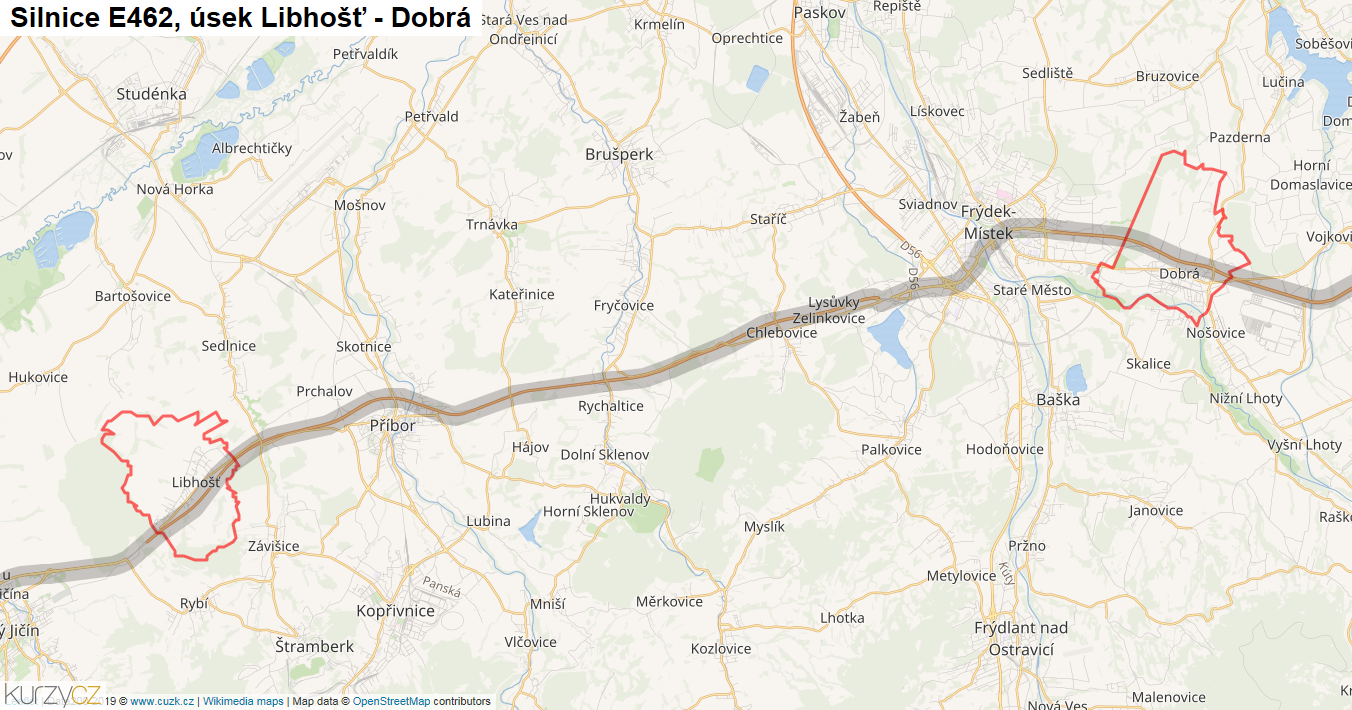Úsek Libhošť - Dobrá, Silnice E462 - Mapa