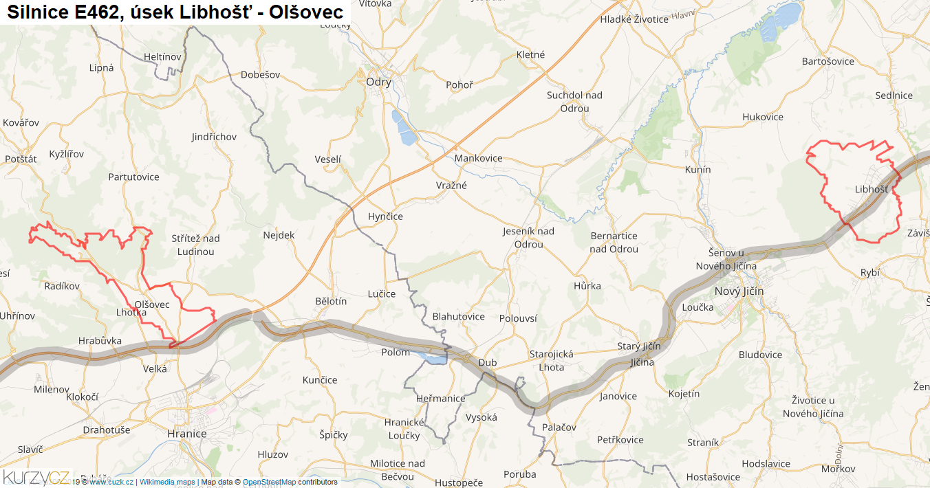 Úsek Libhošť - Olšovec, Silnice E462 - Mapa