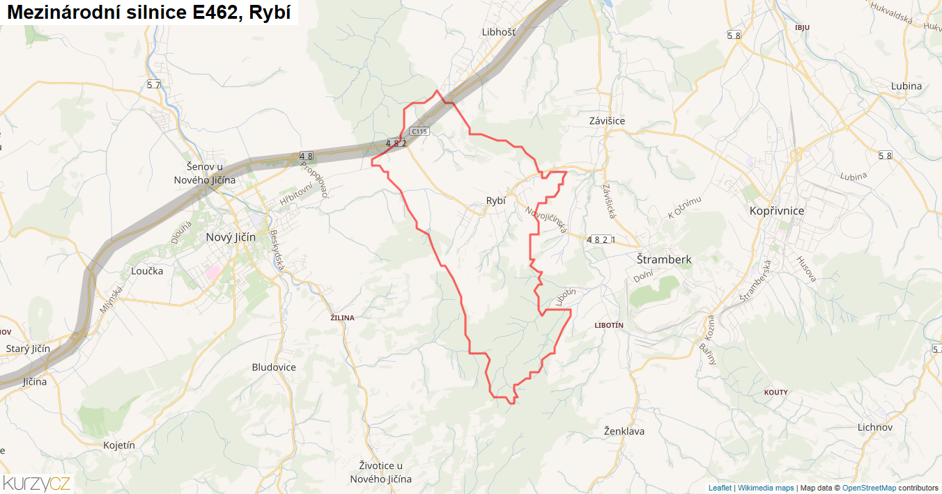 Rybí, Silnice E462 - Mapa