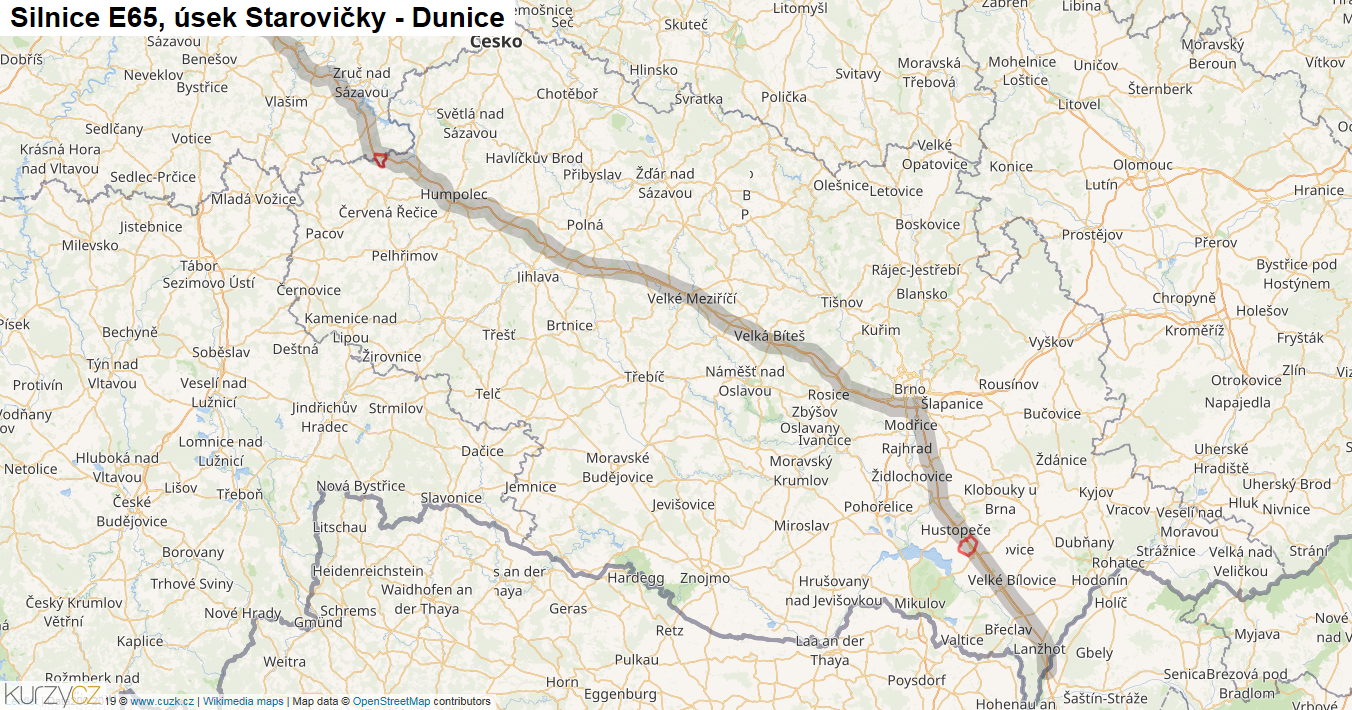 Úsek Sedlnice - Určice, Silnice E462 - Mapa