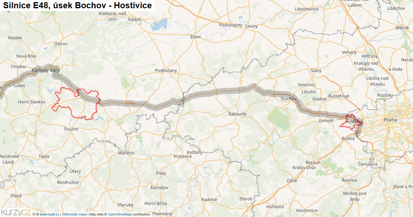 Úsek Bochov - Hostivice, Silnice E48 - Mapa