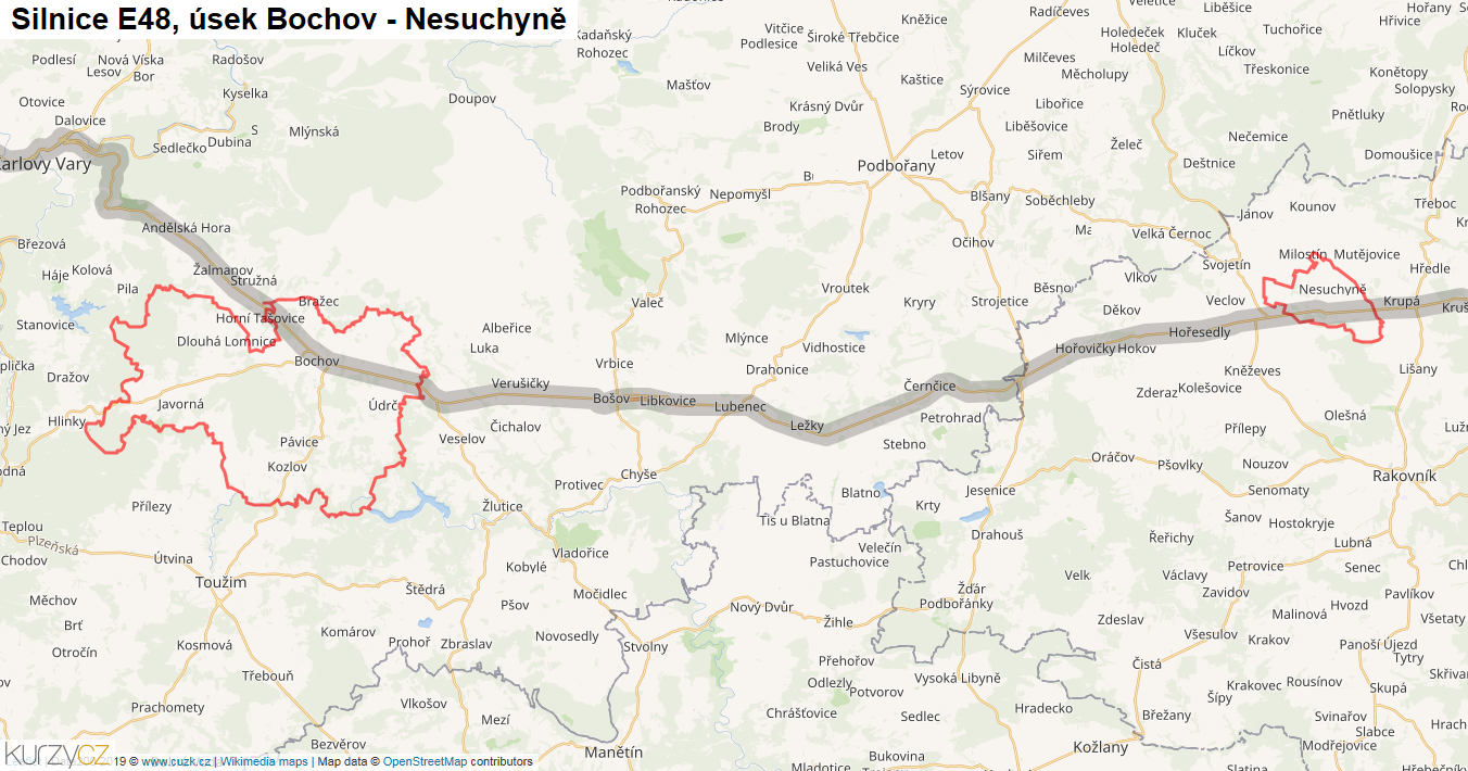 Úsek Bochov - Nesuchyně, Silnice E48 - Mapa