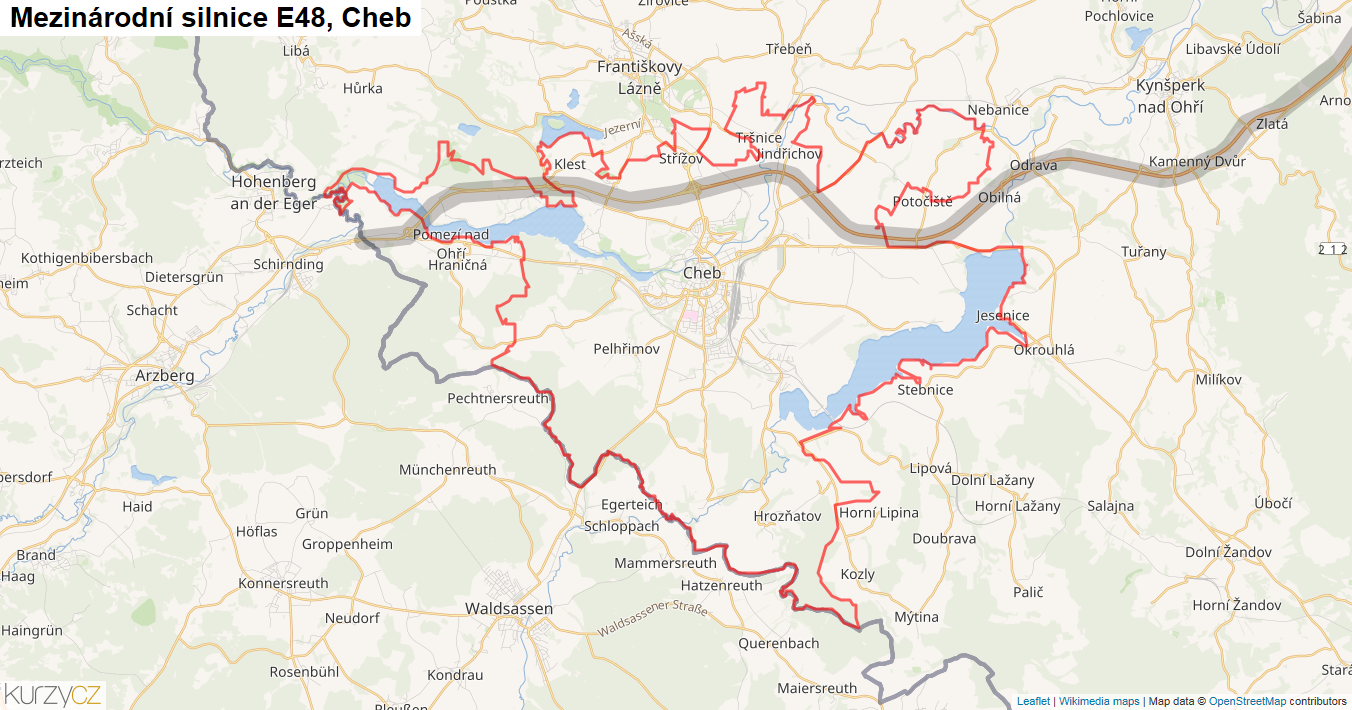 Cheb, Silnice E48 - Mapa