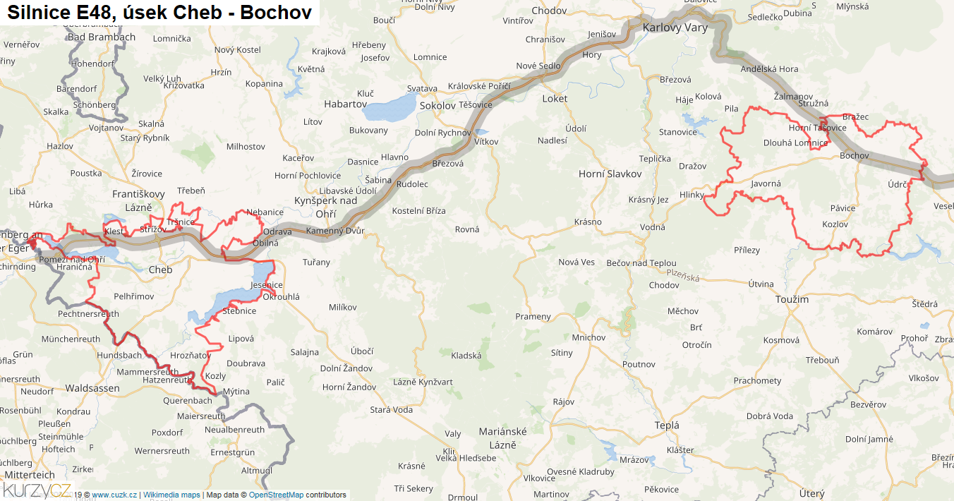 Úsek Cheb - Bochov, Silnice E48 - Mapa
