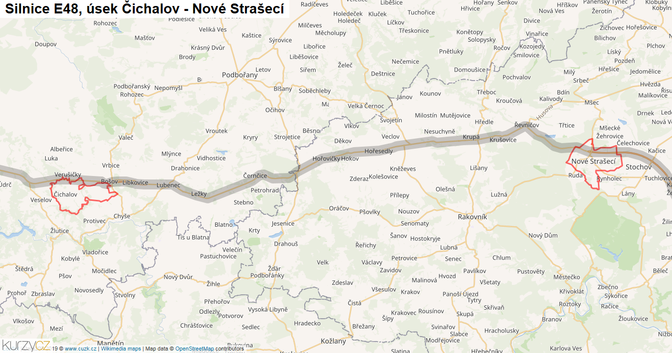 Úsek Čichalov - Nové Strašecí, Silnice E48 - Mapa
