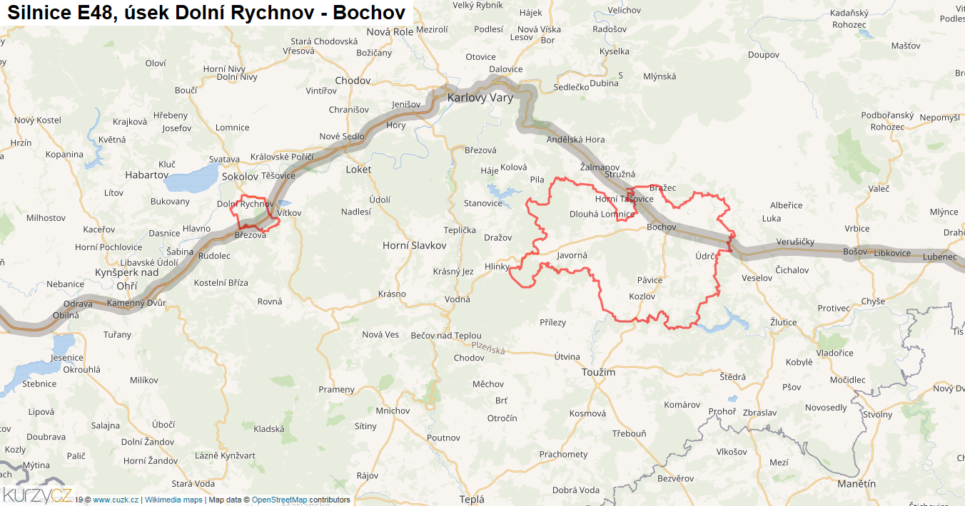 Úsek Dolní Rychnov - Bochov, Silnice E48 - Mapa