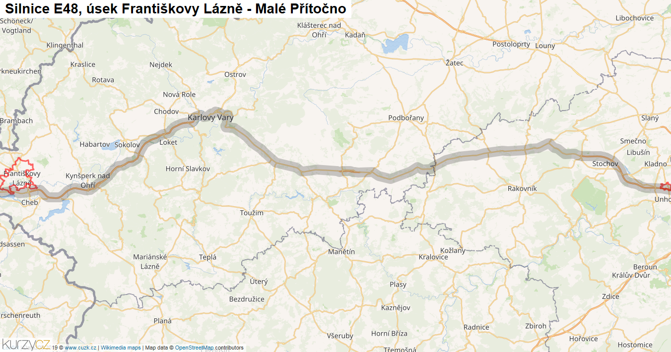 Úsek Františkovy Lázně - Malé Přítočno, Silnice E48 - Mapa