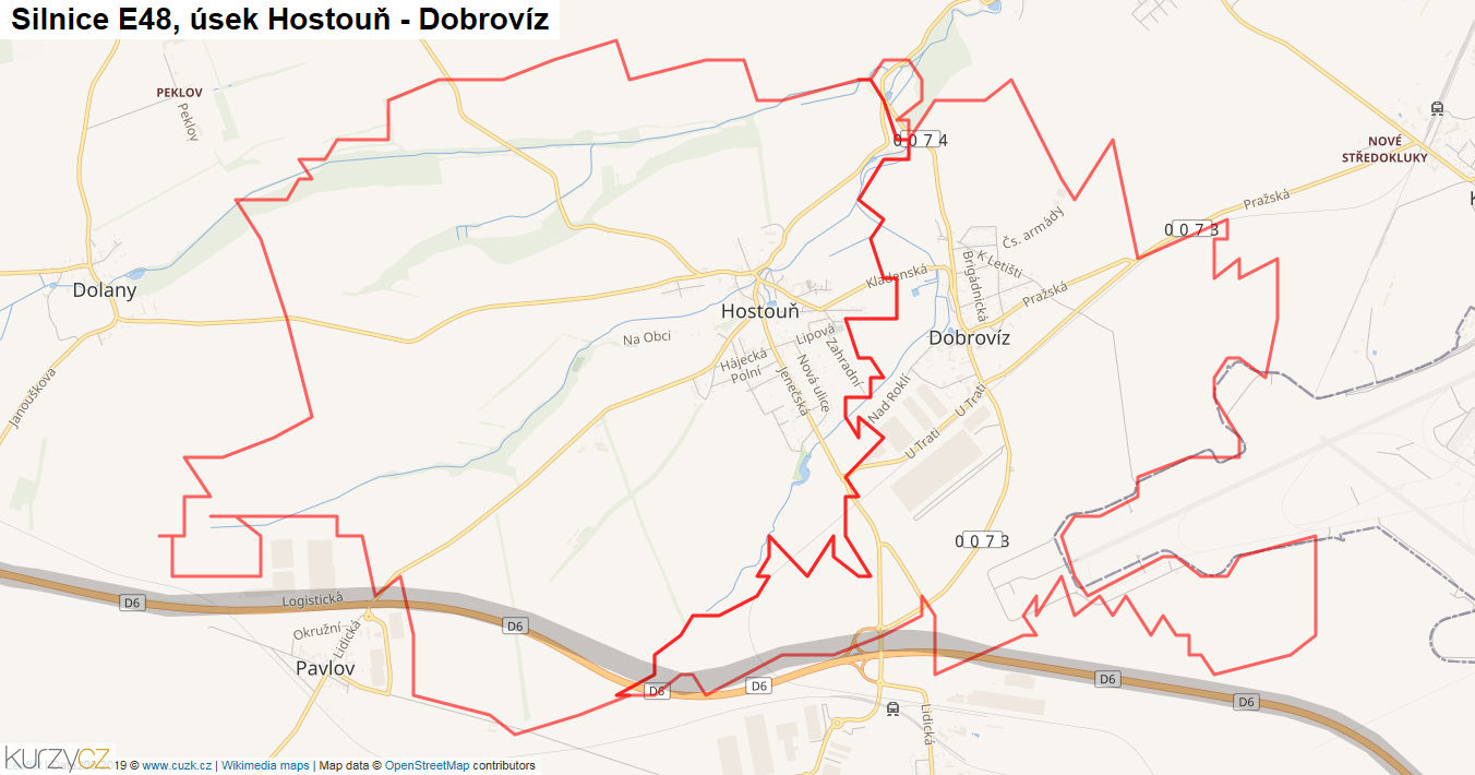 Úsek Hostouň - Dobrovíz, Silnice E48 - Mapa