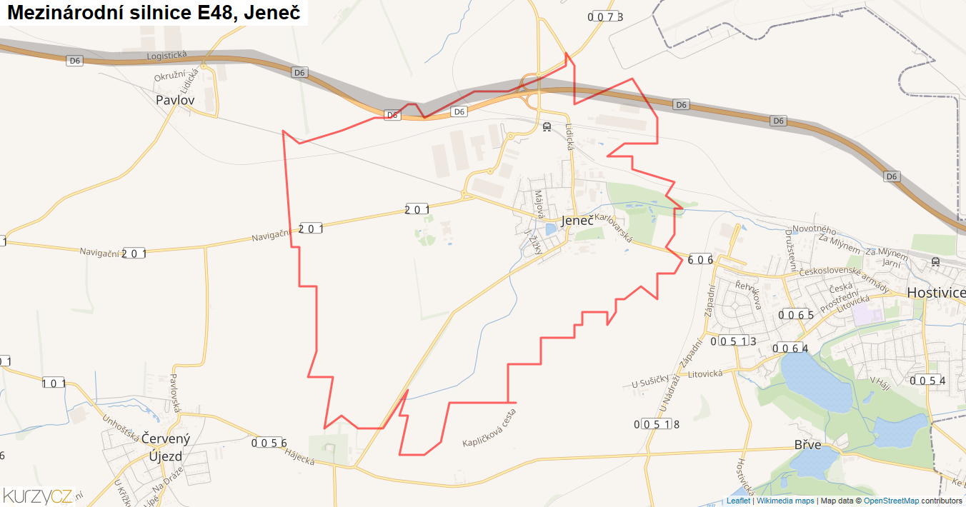 Jeneč, Silnice E48 - Mapa