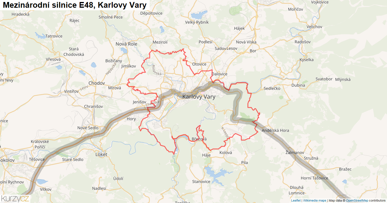 Karlovy Vary, Silnice E48 - Mapa