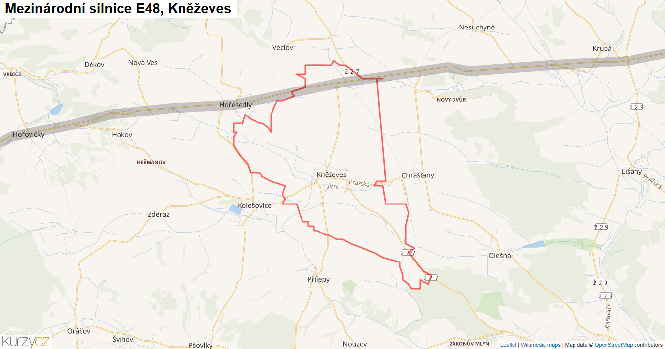 Kněževes, Silnice E48 - Mapa
