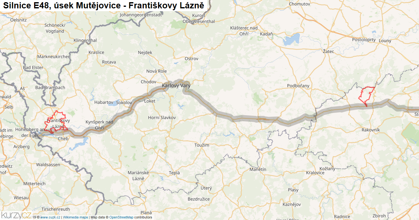Úsek Mutějovice - Františkovy Lázně, Silnice E48 - Mapa