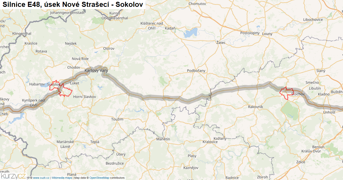 Úsek Nové Strašecí - Sokolov, Silnice E48 - Mapa