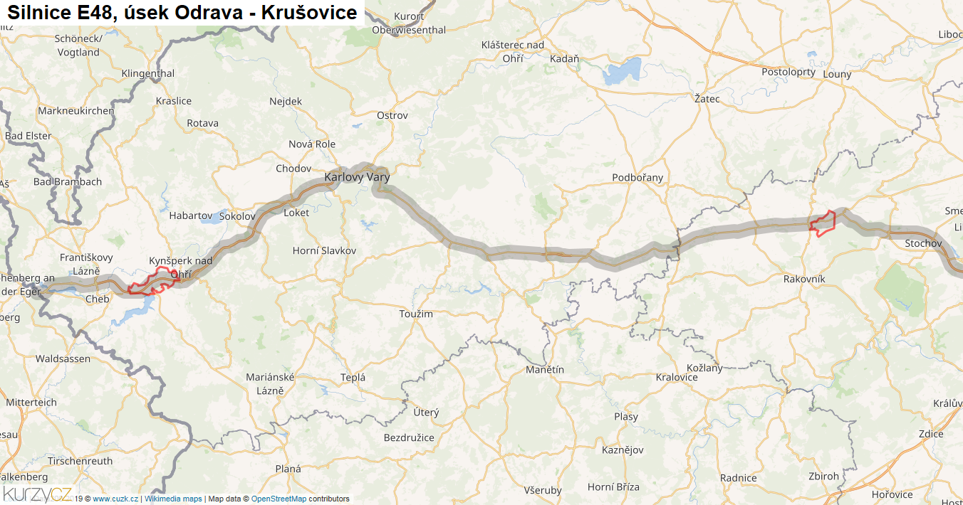 Úsek Odrava - Krušovice, Silnice E48 - Mapa