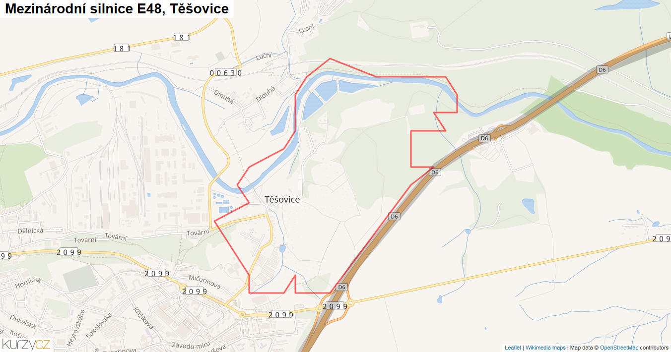 Těšovice, Silnice E48 - Mapa