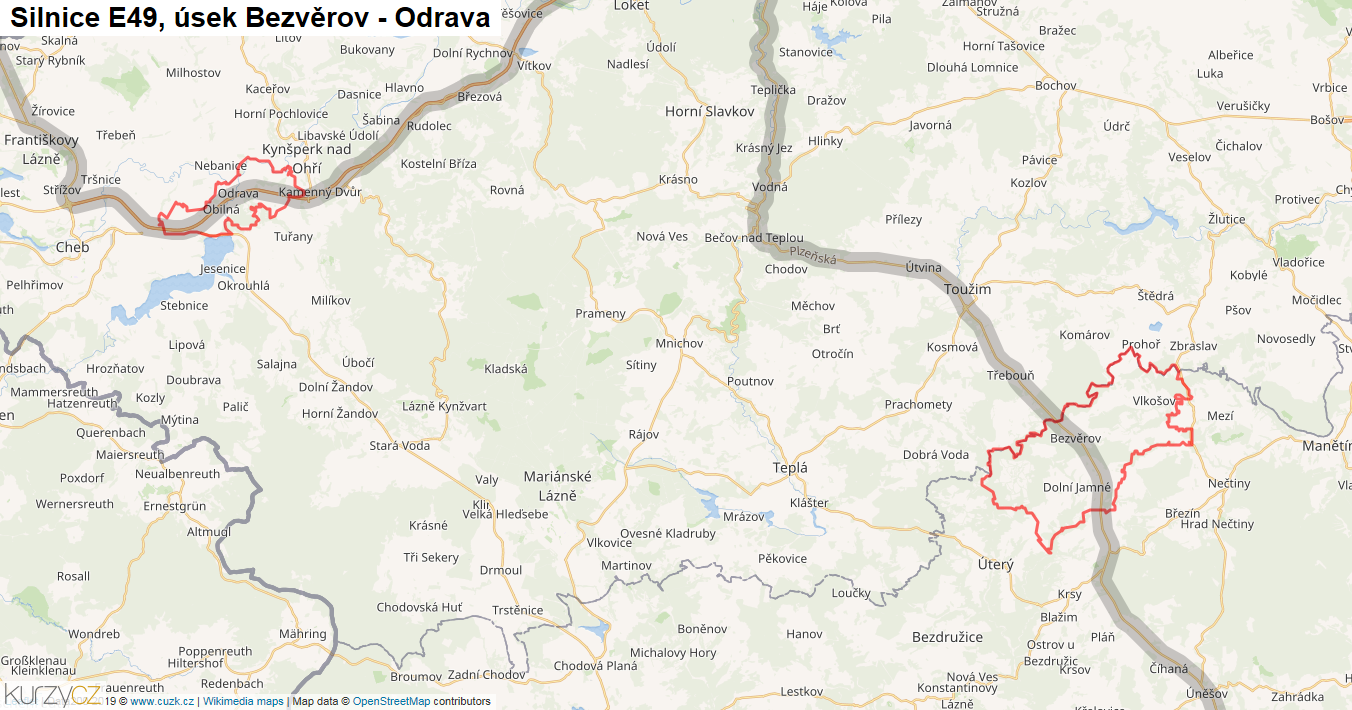 Úsek Bezvěrov - Odrava, Silnice E49 - Mapa