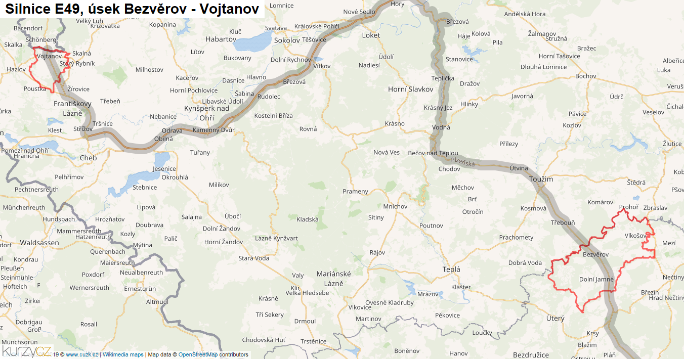 Úsek Bezvěrov - Vojtanov, Silnice E49 - Mapa