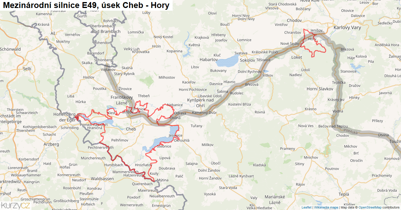 Úsek Cheb - Hory, Silnice E49 - Mapa
