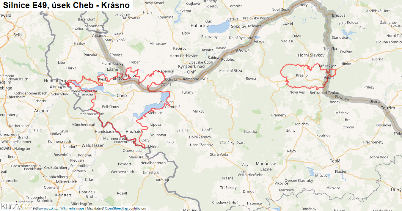 Úsek Cheb - Krásno, Silnice E49 - Mapa