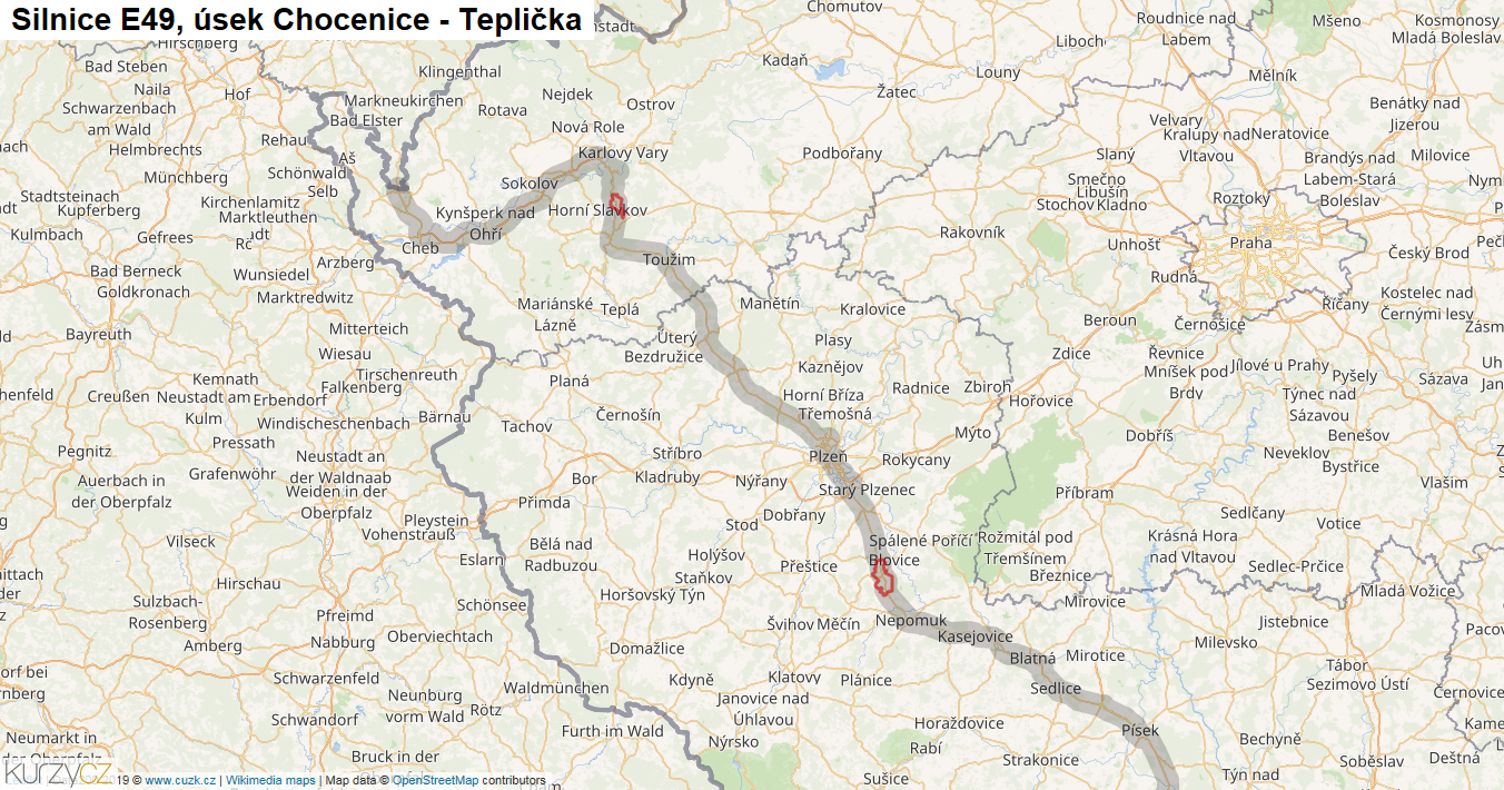 Úsek Chocenice - Teplička, Silnice E49 - Mapa