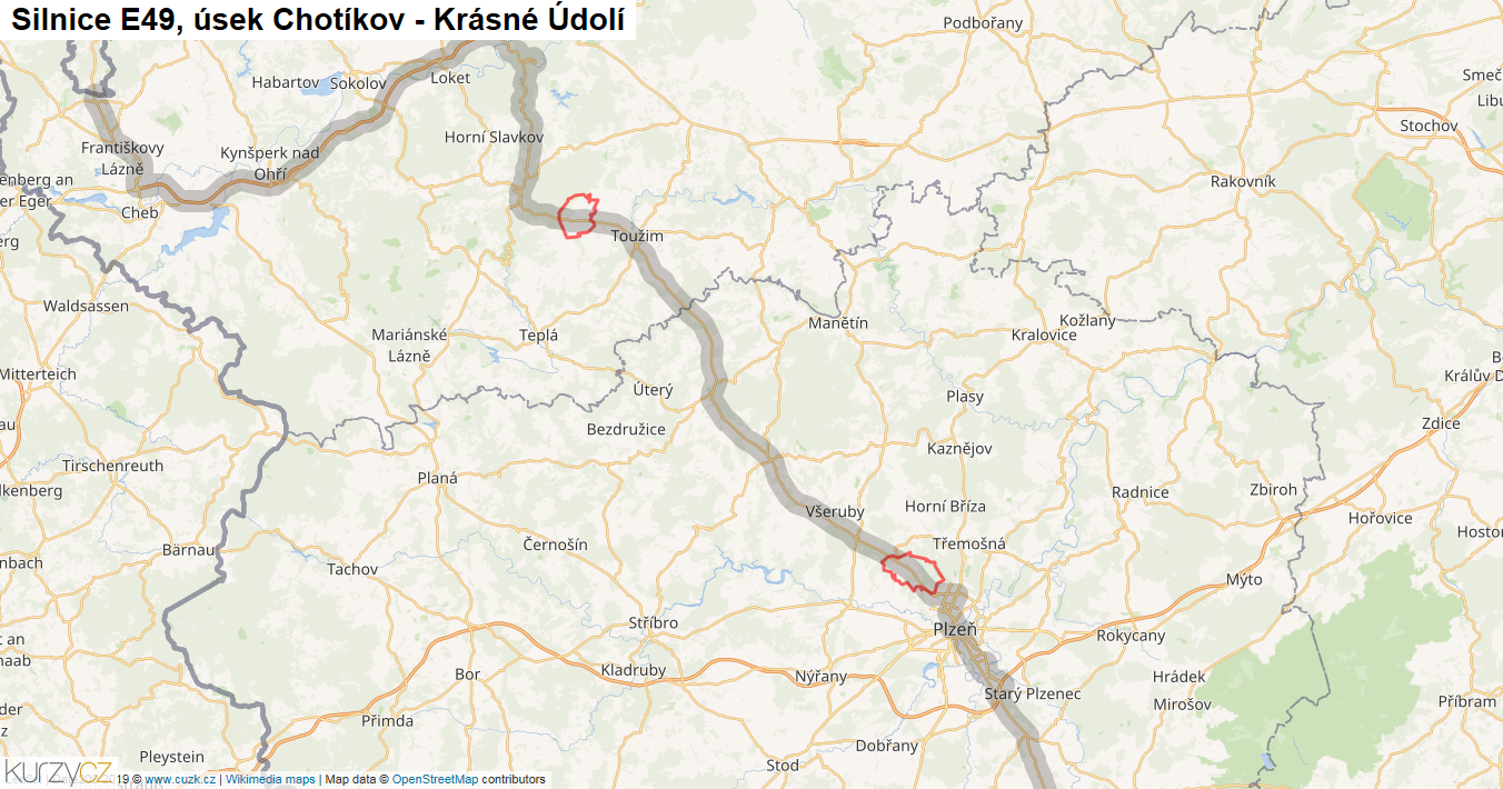 Úsek Chotíkov - Krásné Údolí, Silnice E49 - Mapa