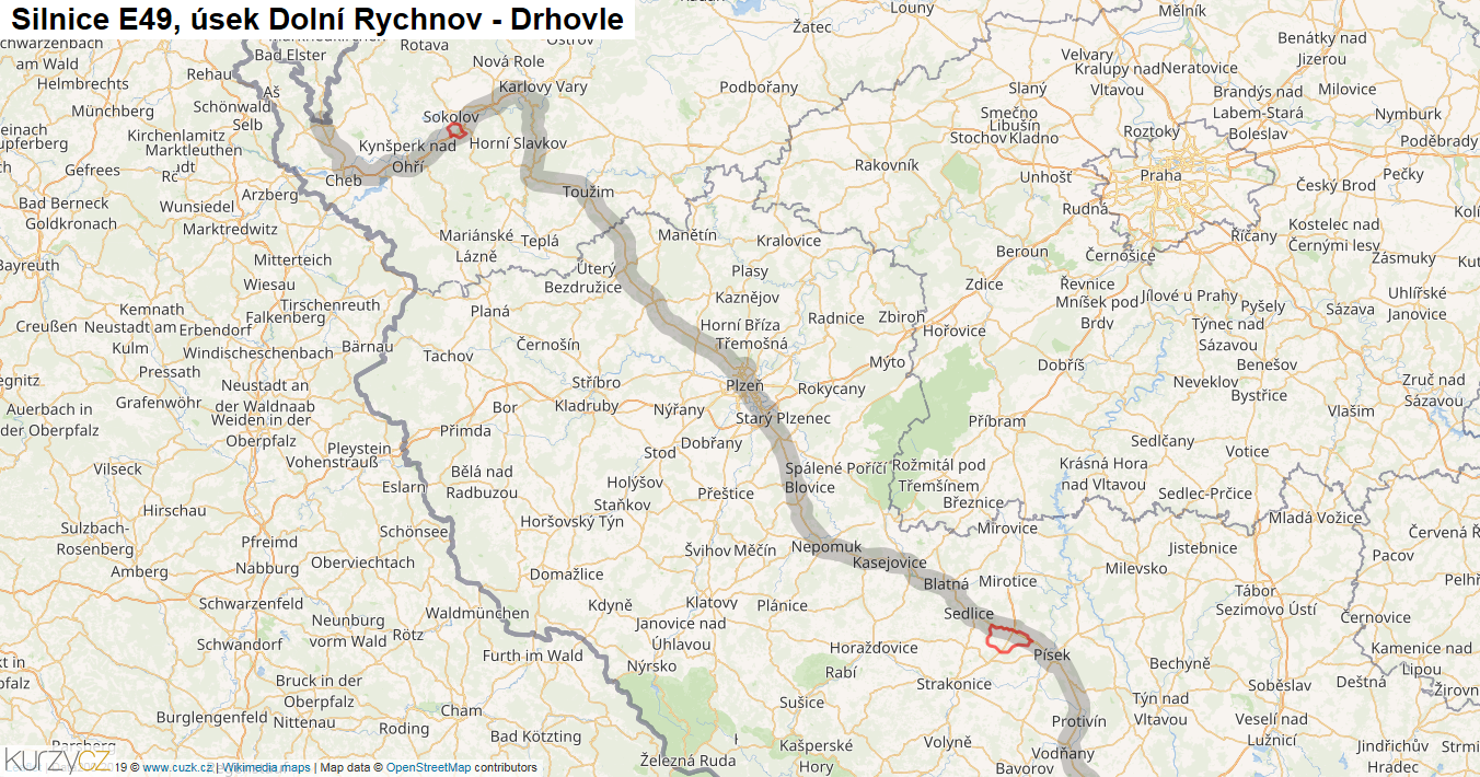 Úsek Dolní Rychnov - Drhovle, Silnice E49 - Mapa