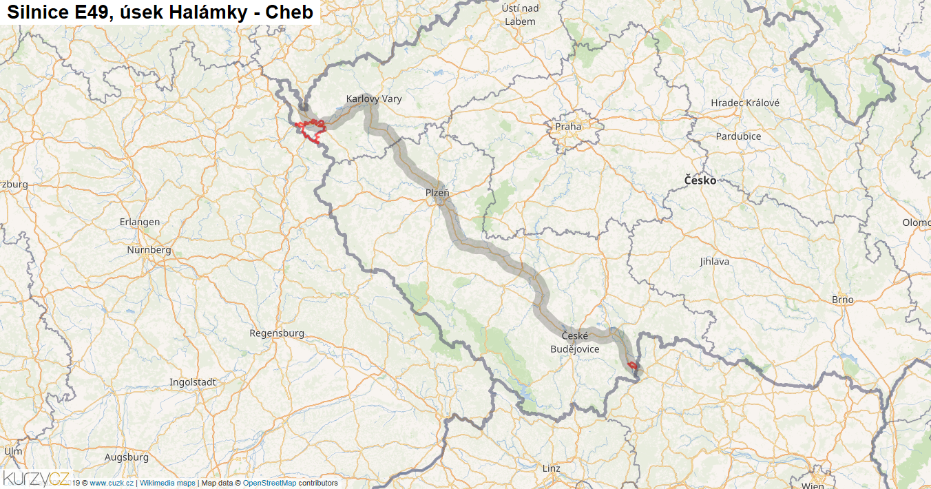 Úsek Halámky - Cheb, Silnice E49 - Mapa