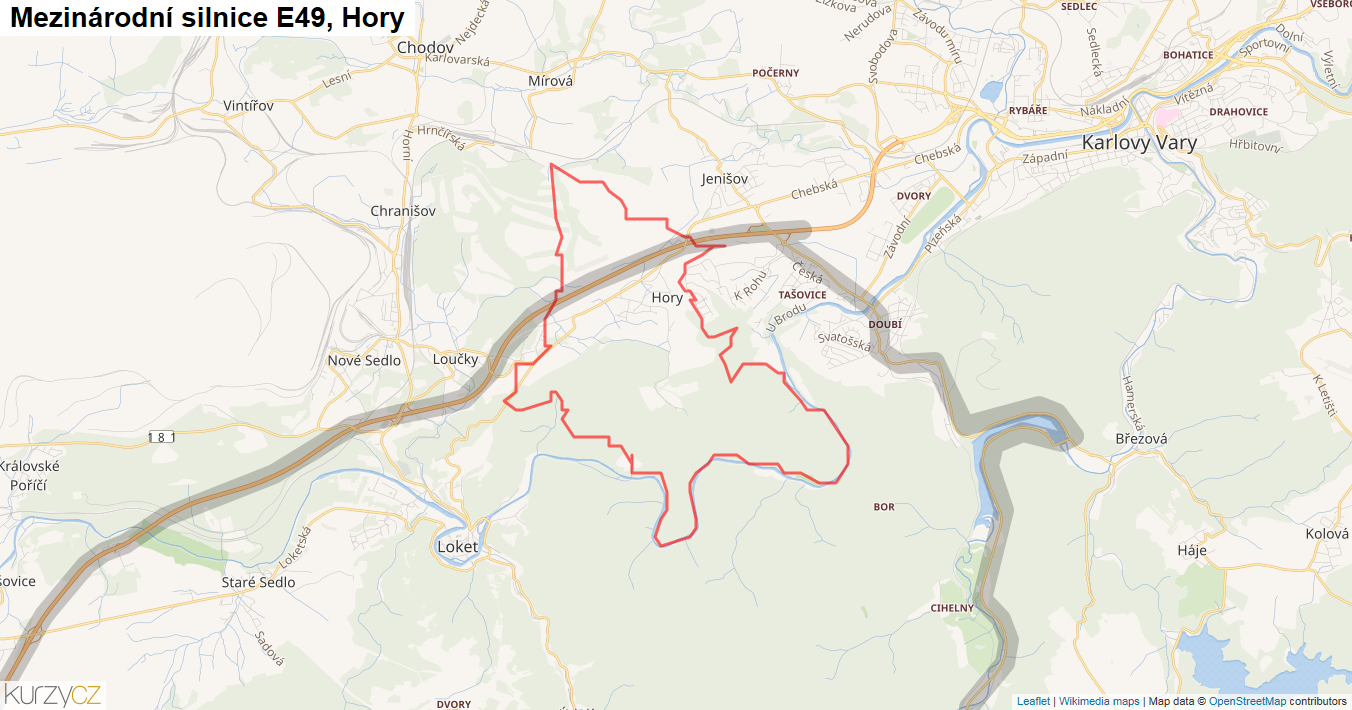Hory, Silnice E49 - Mapa
