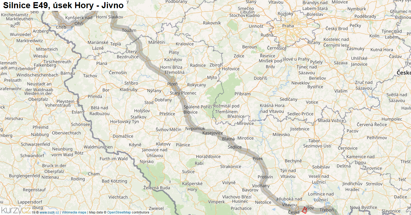 Úsek Hory - Jivno, Silnice E49 - Mapa