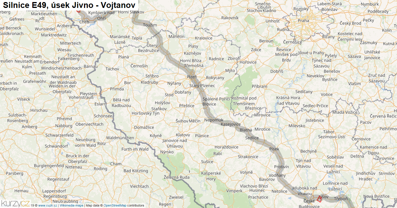Úsek Jivno - Vojtanov, Silnice E49 - Mapa