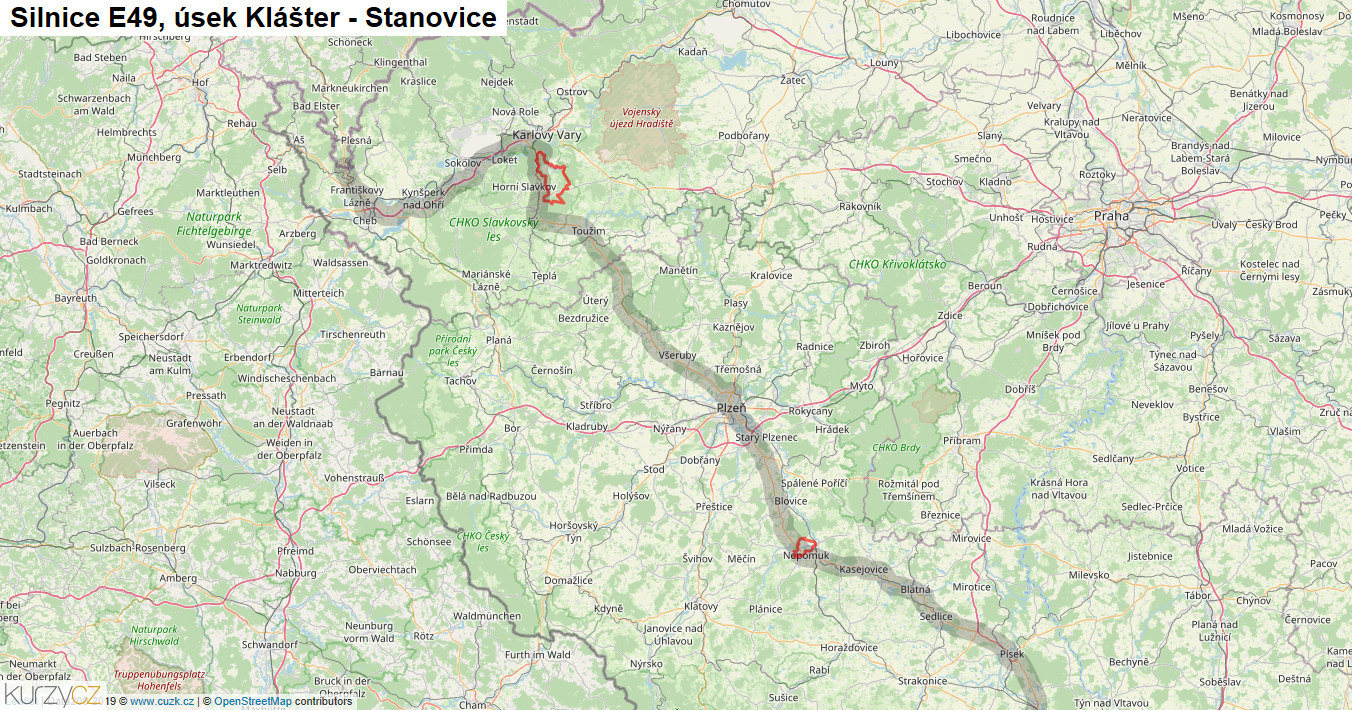 Úsek Klášter - Stanovice, Silnice E49 - Mapa