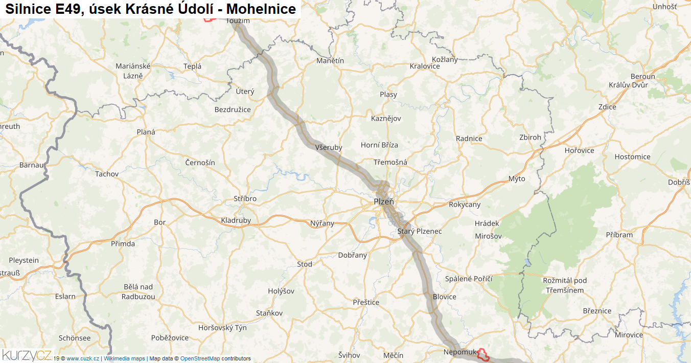 Úsek Krásné Údolí - Mohelnice, Silnice E49 - Mapa