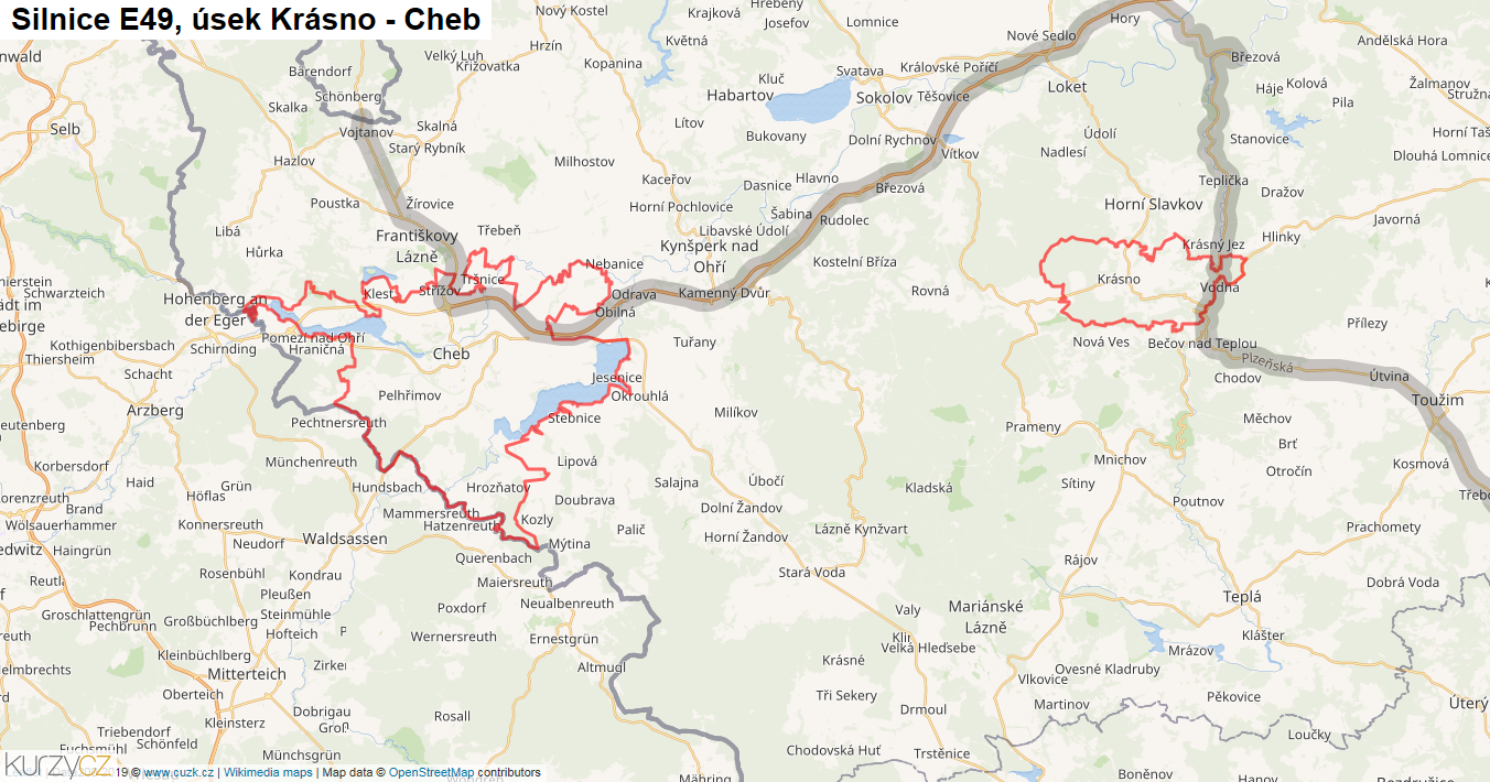 Úsek Krásno - Cheb, Silnice E49 - Mapa