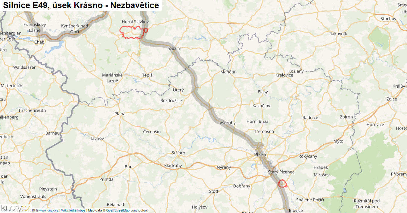 Úsek Krásno - Nezbavětice, Silnice E49 - Mapa