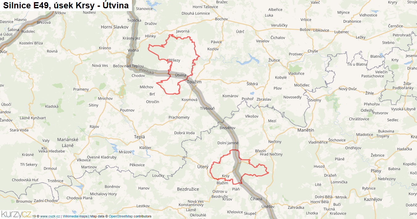 Úsek Krsy - Útvina, Silnice E49 - Mapa